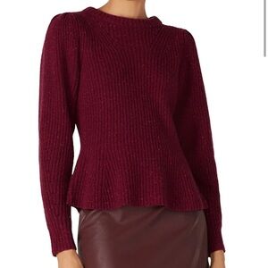 La Vie Rebecca Taylor Red Ribbed Peplum Sweater
